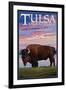 Tulsa, Oklahoma - Buffalo and Sunset-Lantern Press-Framed Art Print