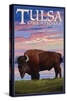 Tulsa, Oklahoma - Buffalo and Sunset-Lantern Press-Stretched Canvas