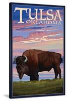 Tulsa, Oklahoma - Buffalo and Sunset-Lantern Press-Stretched Canvas