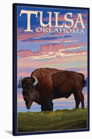 Tulsa, Oklahoma - Buffalo and Sunset-Lantern Press-Stretched Canvas