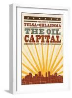 Tulsa, Oklahoma - Skyline and Sunburst Screenprint Style-Lantern Press-Framed Art Print