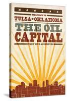 Tulsa, Oklahoma - Skyline and Sunburst Screenprint Style-Lantern Press-Stretched Canvas