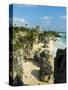 Tulum Beach and El Castillo Temple at Ancient Mayan Site of Tulum, Tulum, Quintana Roo, Mexico-null-Stretched Canvas