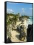 Tulum Beach and El Castillo Temple at Ancient Mayan Site of Tulum, Tulum, Quintana Roo, Mexico-null-Framed Stretched Canvas