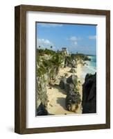 Tulum Beach and El Castillo Temple at Ancient Mayan Site of Tulum, Tulum, Quintana Roo, Mexico-null-Framed Photographic Print