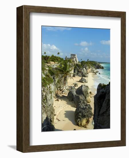 Tulum Beach and El Castillo Temple at Ancient Mayan Site of Tulum, Tulum, Quintana Roo, Mexico-null-Framed Photographic Print