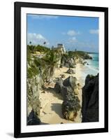 Tulum Beach and El Castillo Temple at Ancient Mayan Site of Tulum, Tulum, Quintana Roo, Mexico-null-Framed Photographic Print