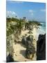 Tulum Beach and El Castillo Temple at Ancient Mayan Site of Tulum, Tulum, Quintana Roo, Mexico-null-Mounted Photographic Print