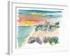 Tulum Mexico Sunset with Maya Ruins And Sea-M. Bleichner-Framed Art Print