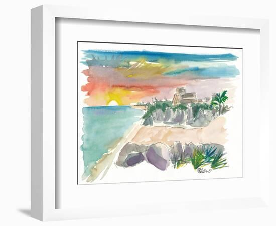 Tulum Mexico Sunset with Maya Ruins And Sea-M. Bleichner-Framed Art Print