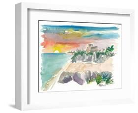 Tulum Mexico Sunset with Maya Ruins And Sea-M. Bleichner-Framed Art Print