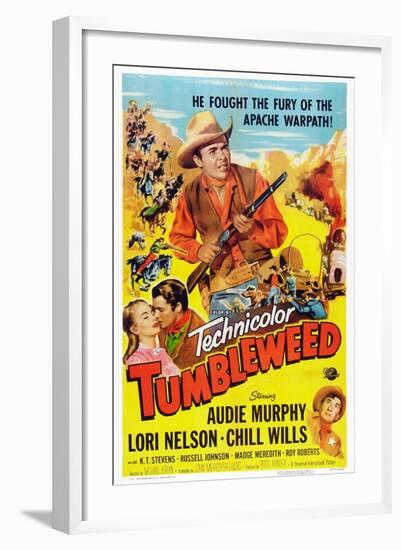 Tumbleweed, Kissing from Left: Lori Nelson, Audie Murphy, Chill Wills, 1953-null-Framed Art Print