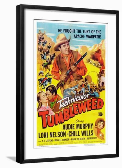 Tumbleweed, Kissing from Left: Lori Nelson, Audie Murphy, Chill Wills, 1953-null-Framed Art Print