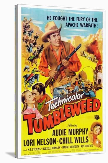 Tumbleweed, Kissing from Left: Lori Nelson, Audie Murphy, Chill Wills, 1953-null-Stretched Canvas