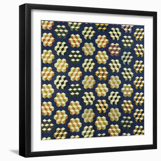 Tumbling Blocks Coverlet, American, 19th Century-null-Framed Premium Giclee Print