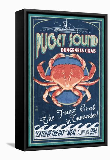 Tumwater, Washington - Dungeness Crab Vintage Sign-Lantern Press-Framed Stretched Canvas