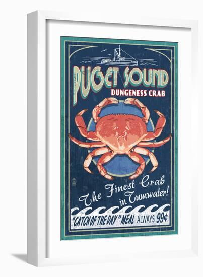 Tumwater, Washington - Dungeness Crab Vintage Sign-Lantern Press-Framed Art Print