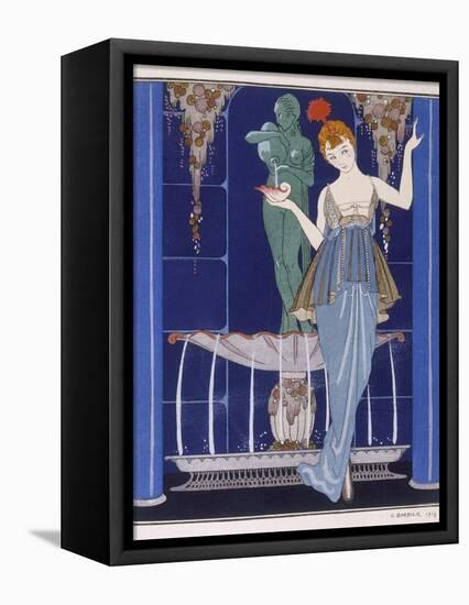 Tunic Dress by Paquin: Draped Tango Skirt with Front Split and Train-Georges Barbier-Framed Stretched Canvas