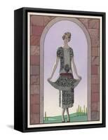 Tunic Dress by Worth in an Ornate Monochrome Print with Red Detailing Plain Central Panel-Georges Barbier-Framed Stretched Canvas