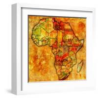 Tunisia on Actual Map of Africa-michal812-Framed Art Print