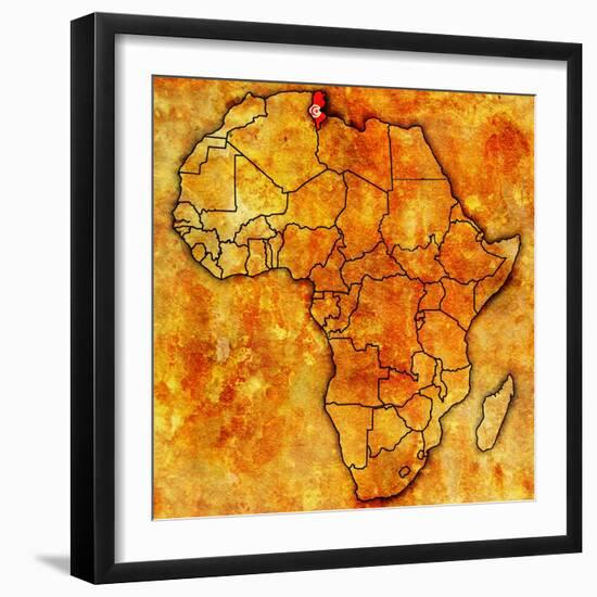 Tunisia on Actual Map of Africa-michal812-Framed Art Print