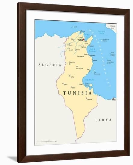 Tunisia Political Map-Peter Hermes Furian-Framed Art Print