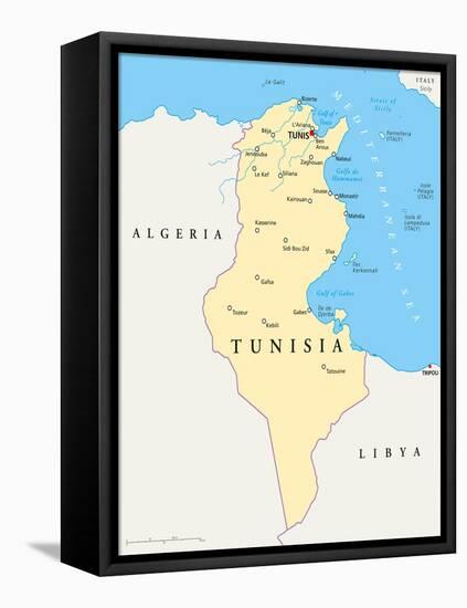 Tunisia Political Map-Peter Hermes Furian-Framed Stretched Canvas