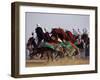 Tunisian Men Ride Their Arab Stallions During a Race the 36th Sahara Festival of Douz-null-Framed Premium Photographic Print
