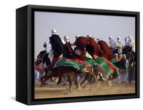 Tunisian Men Ride Their Arab Stallions During a Race the 36th Sahara Festival of Douz-null-Framed Stretched Canvas