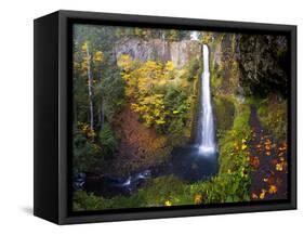 Tunnel Falls in a Fall Color Scene on Eagle Creek in the Columbia Gorge, Oregon, USA-Gary Luhm-Framed Stretched Canvas