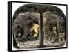 Tunnel in a California Mine, c.1850-null-Framed Stretched Canvas