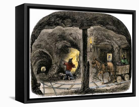 Tunnel in a California Mine, c.1850-null-Framed Stretched Canvas
