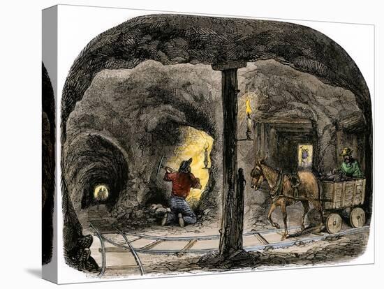 Tunnel in a California Mine, c.1850-null-Stretched Canvas