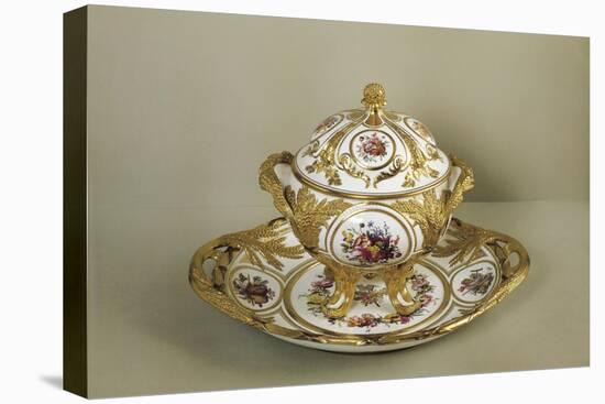 Tureen and Platter Decorated with Golden Raised Decoration-null-Stretched Canvas