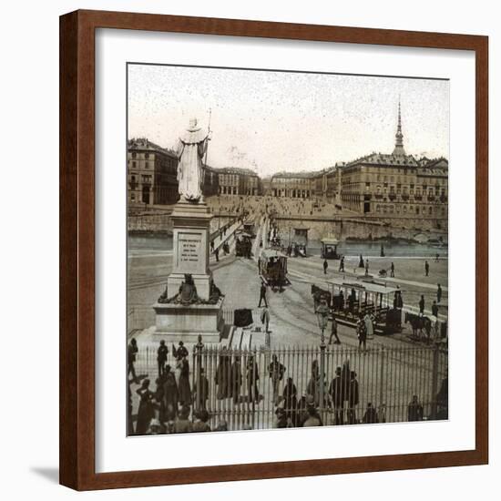 Turin (Italy), the Bridge and Square Victor-Emmanuel II with the Statue (1869), Circa 1890-Leon, Levy et Fils-Framed Photographic Print