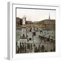 Turin (Italy), the Bridge and Square Victor-Emmanuel II with the Statue (1869), Circa 1890-Leon, Levy et Fils-Framed Photographic Print