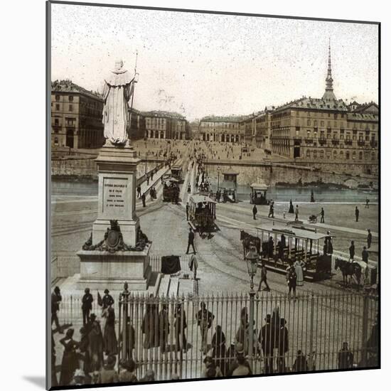 Turin (Italy), the Bridge and Square Victor-Emmanuel II with the Statue (1869), Circa 1890-Leon, Levy et Fils-Mounted Photographic Print