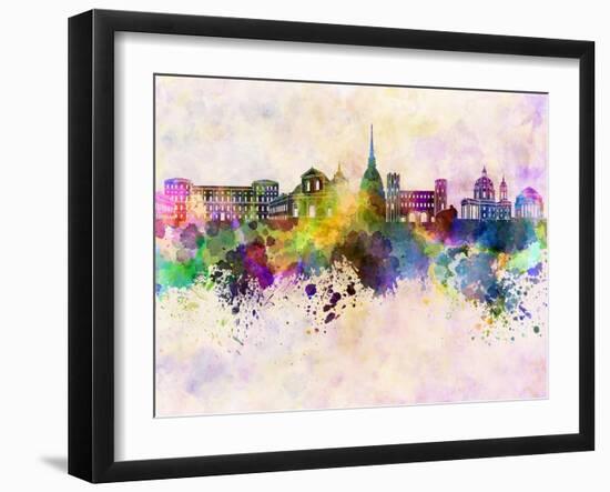 Turin Skyline in Watercolor Background-paulrommer-Framed Art Print