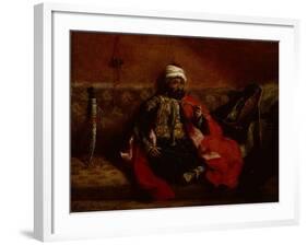 Turk Smoking Sitting on a Sofa, c.1825-Eugene Delacroix-Framed Giclee Print