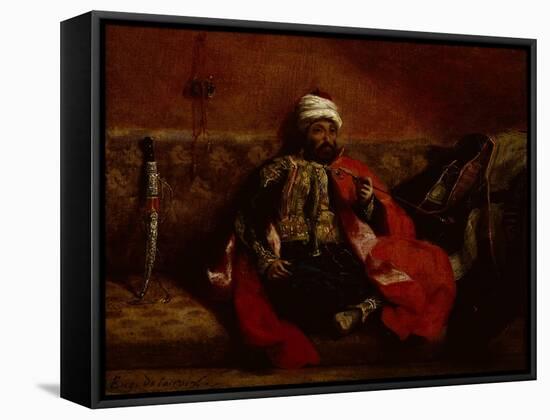 Turk Smoking Sitting on a Sofa, c.1825-Eugene Delacroix-Framed Stretched Canvas