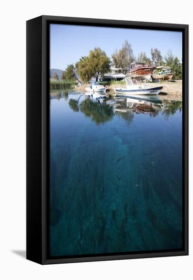 Turkey, Akyaka, Azmak River, Boats-Samuel Magal-Framed Stretched Canvas