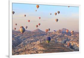 Turkey, Anatolia, Cappadocia, Goreme. Hot air balloons above Red Valley.-Emily Wilson-Framed Photographic Print