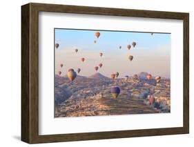 Turkey, Anatolia, Cappadocia, Goreme. Hot air balloons above Red Valley.-Emily Wilson-Framed Photographic Print