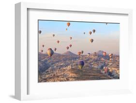 Turkey, Anatolia, Cappadocia, Goreme. Hot air balloons above Red Valley.-Emily Wilson-Framed Photographic Print