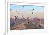 Turkey, Anatolia, Cappadocia, Goreme. Hot air balloons above Red Valley.-Emily Wilson-Framed Photographic Print