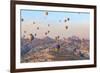 Turkey, Anatolia, Cappadocia, Goreme. Hot air balloons above Red Valley.-Emily Wilson-Framed Photographic Print