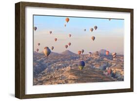 Turkey, Anatolia, Cappadocia, Goreme. Hot air balloons above Red Valley.-Emily Wilson-Framed Photographic Print