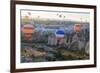 Turkey, Anatolia, Cappadocia, Goreme. Hot air balloons above Red Valley.-Emily Wilson-Framed Premium Photographic Print