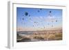 Turkey, Anatolia, Cappadocia, Goreme. Hot air balloons above Red Valley.-Emily Wilson-Framed Photographic Print