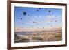 Turkey, Anatolia, Cappadocia, Goreme. Hot air balloons above Red Valley.-Emily Wilson-Framed Premium Photographic Print
